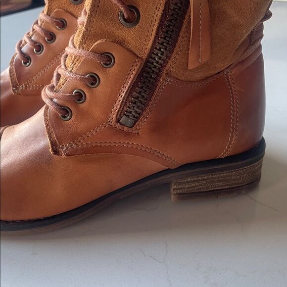 Anthro Tara M Loris Genuine Leather + Suede Utility Moto Boots Lace-Up Heeled 8 - Picture 4 of 9